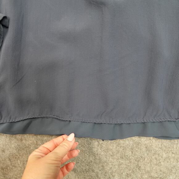 Tory Burch Top Womens 12 Silk Button Front Pintuck Chiffon Harbor Blue Long Slv - Picture 8 of 12